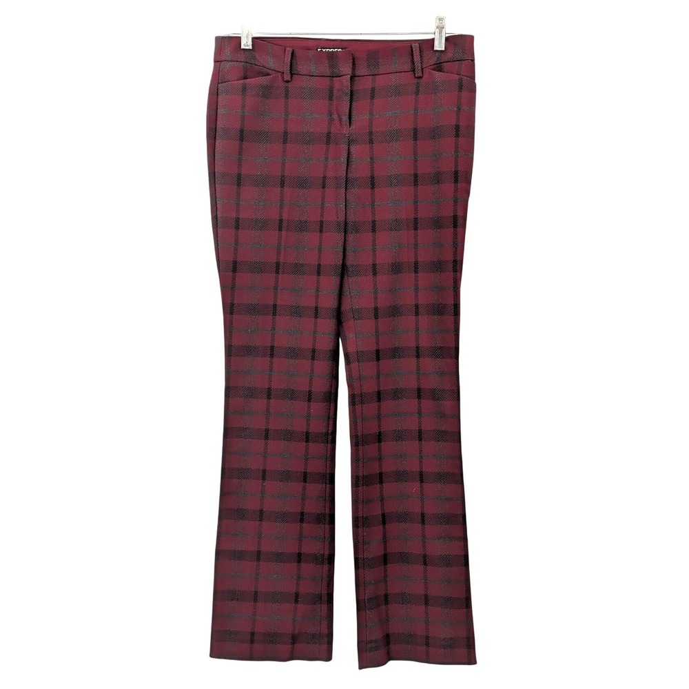 Express Columnist Burgundy Plaid Tailored‎ Trousers Straight Leg 32" Inseam Sz 8